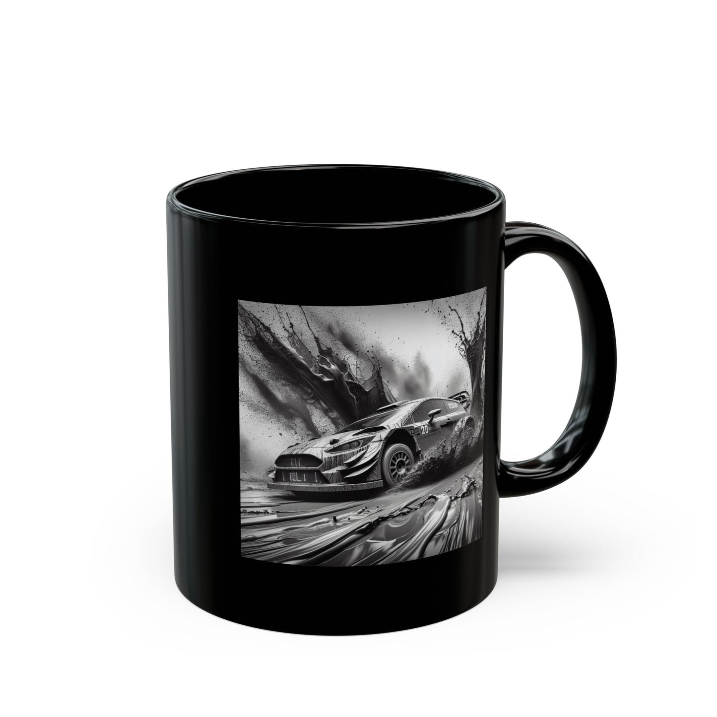 Rally Car Mud Splatter Black Mug