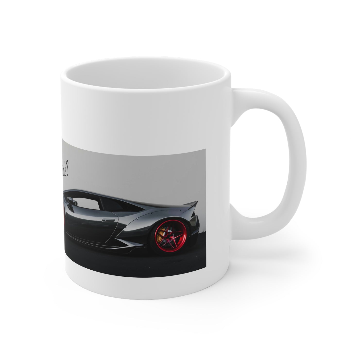 Wanna Ride? – Lamborghini Side View White Mug