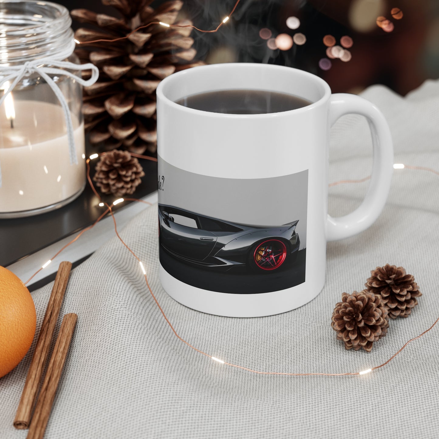 Wanna Ride? – Lamborghini Side View White Mug