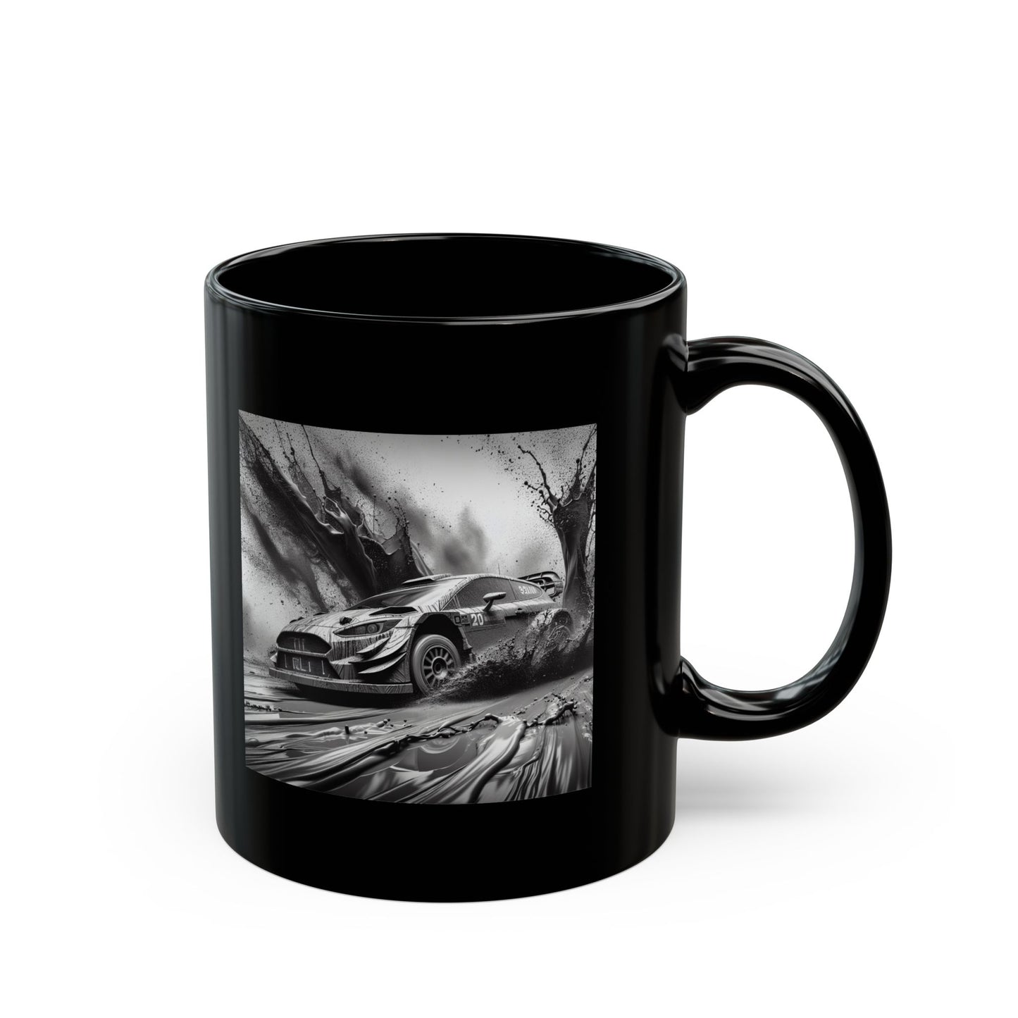 Rally Car Mud Splatter Black Mug