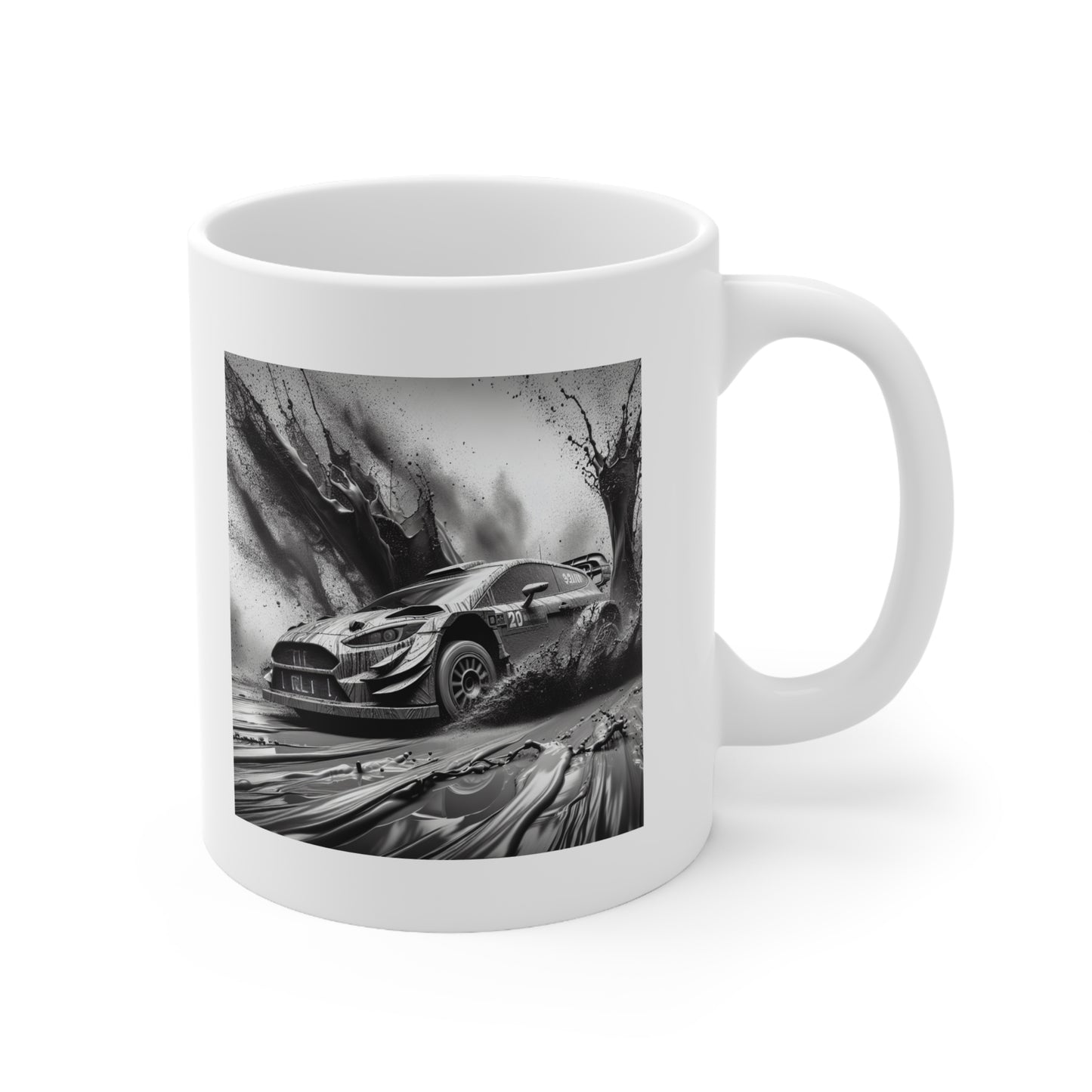 Rally Car Mud Splatter White Mug